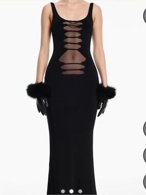 NWT The Kript Black Mesh Cutout Bodycon Maxi Dress Size S
